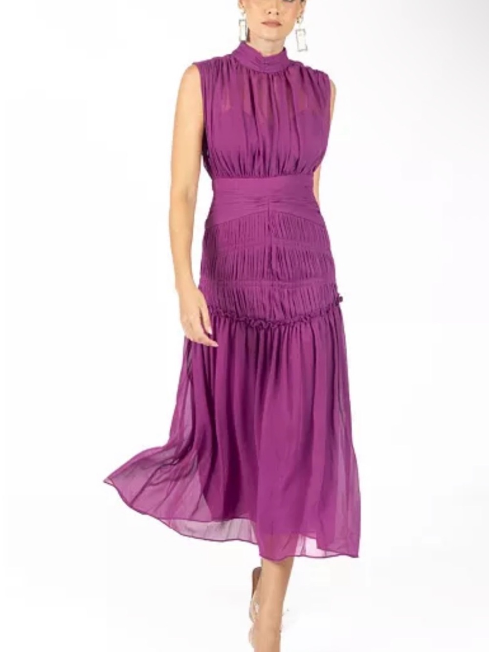 Purple Sleeveless High-Neck Midi Dress
